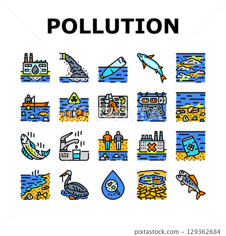 water pollution contamination icons set vector 129362684
