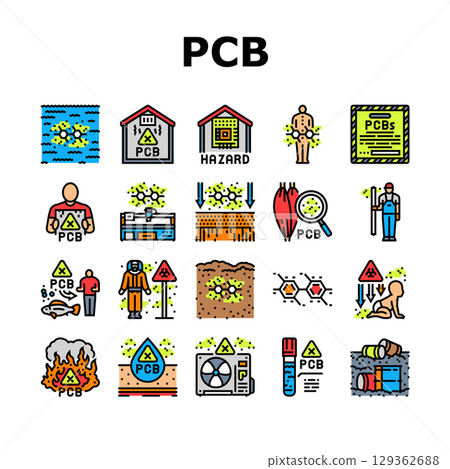 pcb pollution contamination icons set vector 129362688