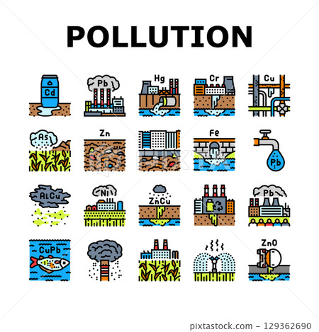 heavy metal pollution icons set vector heavy metal pollution icons set vector 129362690
