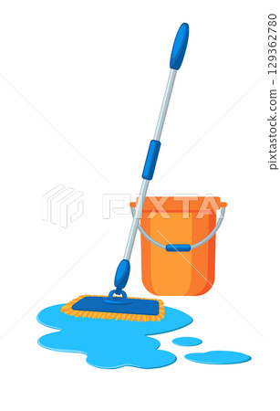 Vector illustration of wet mop. Housekeeping cleaning item for service, design and advertising. Cleaning equipment isolated on white. 129362780