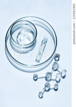 Abstract cosmetic laboratory. Chemical laboratory research. Cosmetic Essence. Scientific Glassware 129362905