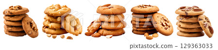 Pile group stack tower of round cookie cookies biscuit, nut set, on transparent background cutout. PNG file. Many assorted different flavour. Mockup template for artwork design Pile group stack tower of round cookie cookies biscuit, nut set, on transparent background cutout. PNG file. Many assorted different flavour. Mockup template for artwork design 129363033