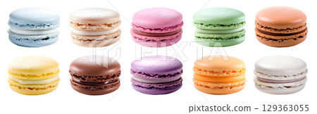 Macaroon Macaron, front view on transparent background cutout, PNG file. Many assorted different colours. Mockup template for artwork	 Macaroon Macaron, front view on transparent background cutout, PNG file. Many assorted different colours. Mockup template for artwork	 129363055