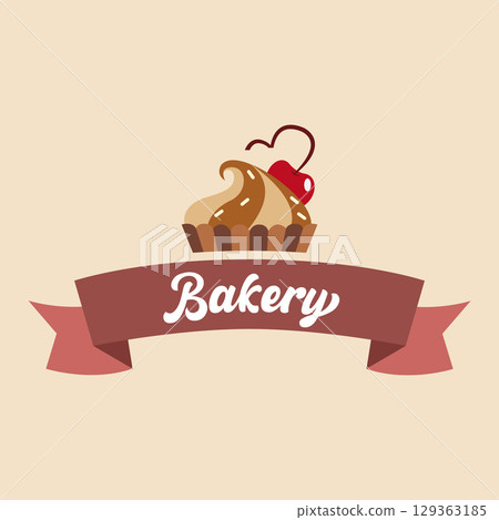 Bakery cupcake ribbon logo design. Vector 129363185