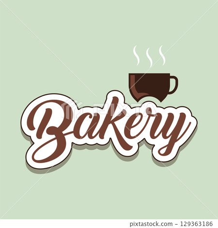 Bakery logo with coffee cup steam. Vector 129363186