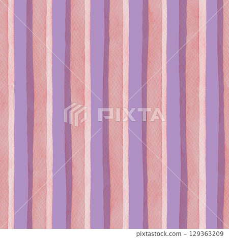 Vertical stripe seamless pattern in vivid purple and pink. Hand drawn watercolor abstract design with textured brush stroke. Great for wallpaper and kitchen fabric. Perfect for bed linen and decor. Vertical stripe seamless pattern in vivid purple and pink. Hand drawn watercolor abstract design with textured brush stroke. Great for wallpaper and kitchen fabric. Perfect for bed linen and decor. 129363209