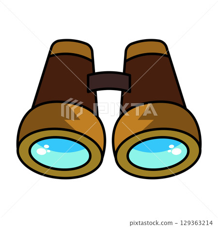Cartoon Binoculars Vector Illustration. This colorful vector illustration features a pair of cartoon style binoculars with bold outlines and a playful, modern design.  129363214