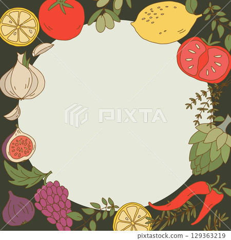 Mediterranean Food Frame With Hand Drawn Vegetables 129363219