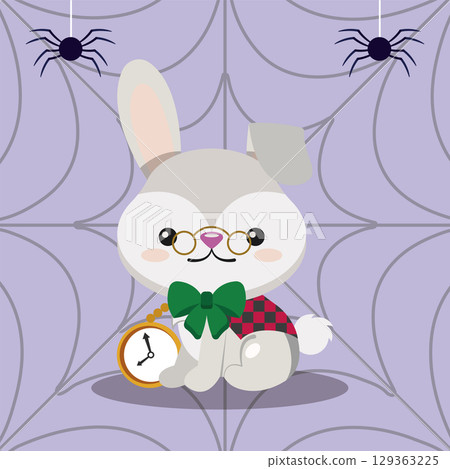 White rabbit with pocket watch. Vector 129363225