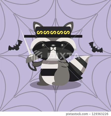 Raccoon ninja thief with sword. Vector 129363226