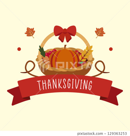 Thanksgiving basket with red ribbon. Vector Thanksgiving basket with red ribbon. Vector 129363253