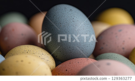 Speckled pastel Easter eggs various colors create vibrant display 129363277
