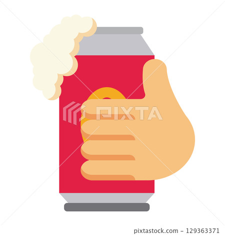 Hand holding red beer can foam. Vector 129363371