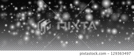 Realistic Snow Effect Background with Snowflake Overlay for Winter Sky, Realistic Flakes and Sparkle Texture. Vector. 129363497