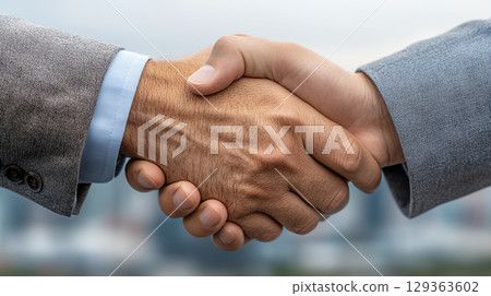 Business handshake symbolizing partnership and agreement 129363602