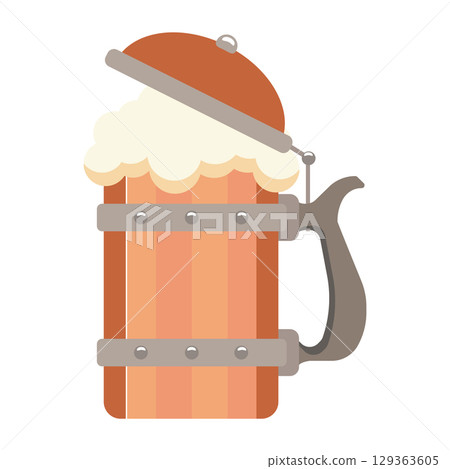 Open stein beer foam mug. Vector Open stein beer foam mug. Vector 129363605