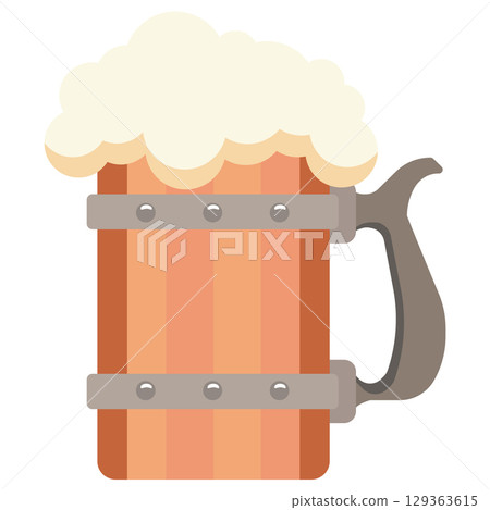 Foamy wooden beer mug. Vector 129363615