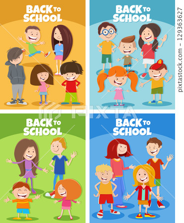 funny cartoon elementary age children back to school set 129363627