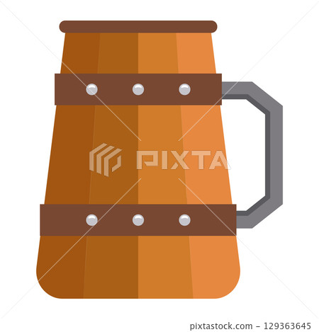 Wooden beer tankard with handle. Vector Wooden beer tankard with handle. Vector 129363645
