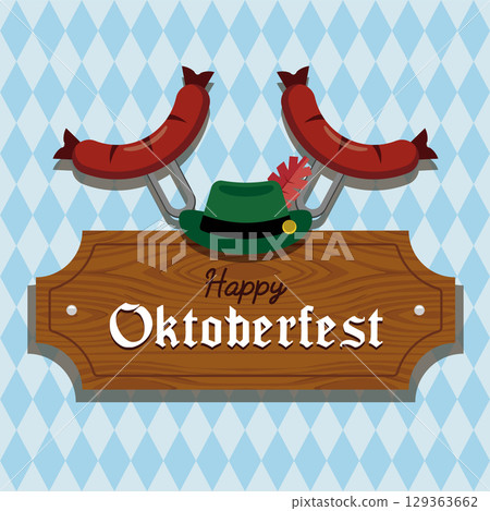 Oktoberfest sausage and hat. Vector 129363662