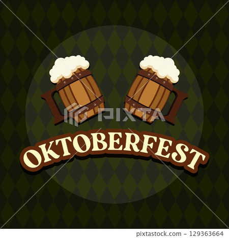 Wooden mugs Oktoberfest design. Vector 129363664