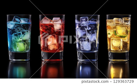 Variety Of Delicious Cocktails On A Black Background 129363729