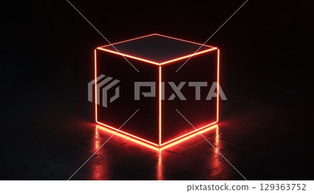 Abstract Render Of A Cubic Box With Neon Glow Abstract Render Of A Cubic Box With Neon Glow 129363752
