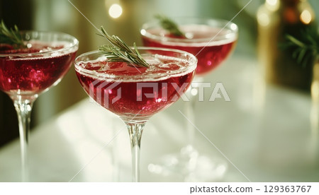 Classic Summer Cocktails Served In Elegant Glassware Against A White Background 129363767