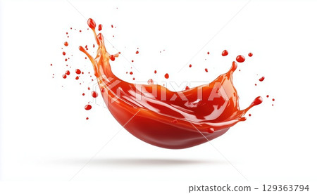 Floating Ketchup Splash In The Air On White Background 129363794