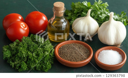 Top View Of Kitchen Table With Spices 129363798