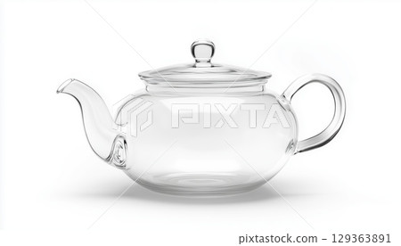 Clear Glass Teapot With Empty Tea Inside On White Background 129363891