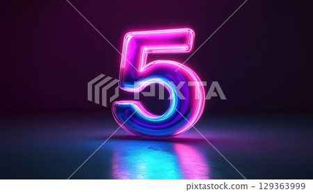 Digital Symbol 5 Glows In The Dark With Pink And Blue Neon Light In Rendered Abstract Number Five Digital Symbol 5 Glows In The Dark With Pink And Blue Neon Light In Rendered Abstract Number Five 129363999