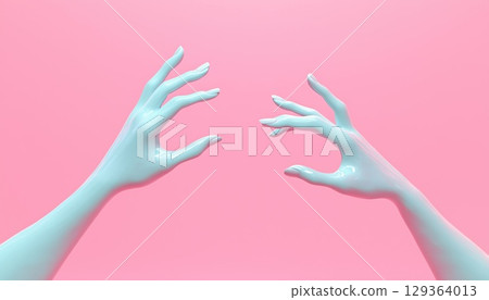 Female Hands Rendering Fashion Mannequin Body Parts With Blank Space In Pink And Blue Pastel Colors 129364013