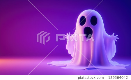 Spooky Halloween Poster Featuring Ghosts In Violet Color Palette Spooky Halloween Poster Featuring Ghosts In Violet Color Palette 129364042