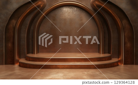 Brown Abstract Podium For Showcasing Products With Realistic 3d Rendering 129364128