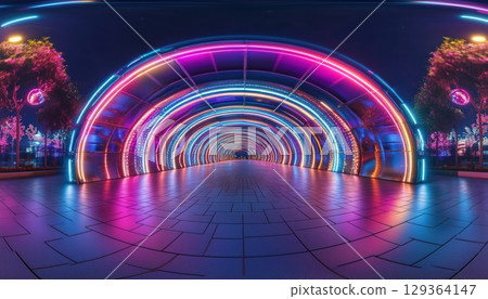 Luminous Neon Lights And Tunnel 129364147