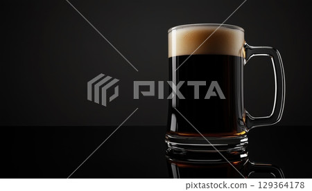 Beer Mug Reflecting On A Black Surface 129364178