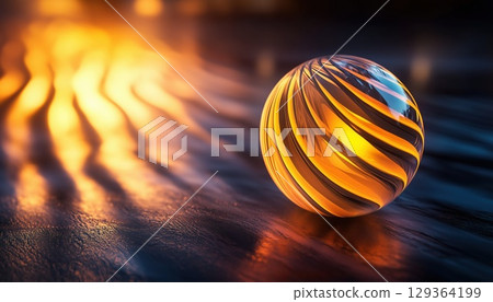 Computer Digital Rendering Showcasing A Glowing Round Object Illuminated With Motion Blur 129364199
