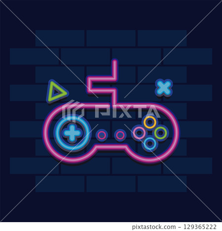 Neon game controller sign. Vector 129365222