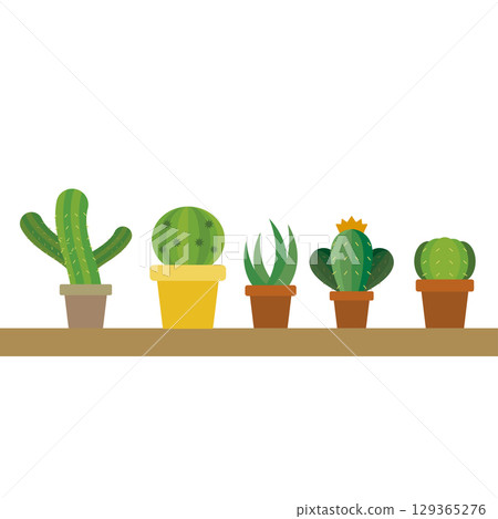 Collection of five cute cacti. Vector Collection of five cute cacti. Vector 129365276