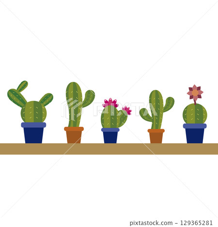 Collection of five cute cacti. Vector Collection of five cute cacti. Vector 129365281