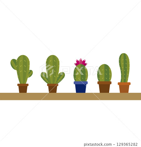 Collection of five cute cacti. Vector Collection of five cute cacti. Vector 129365282