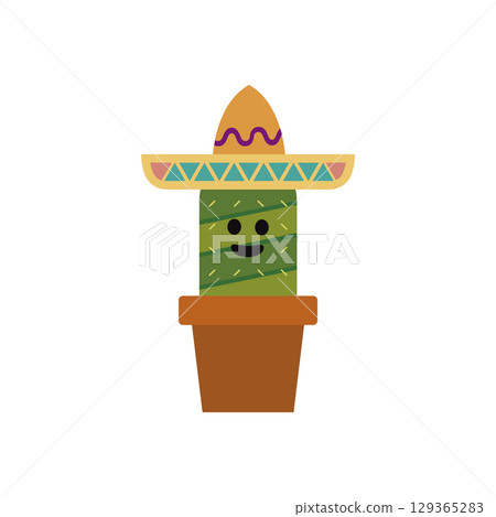 Striped cactus with smiling face. Vector 129365283