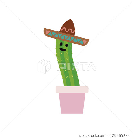 Leaning cactus with pink pot. Vector Leaning cactus with pink pot. Vector 129365284