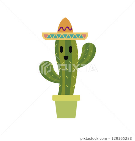 Happy cactus in green sombrero. Vector Happy cactus in green sombrero. Vector 129365288