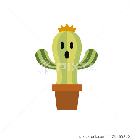 Cute cactus with crown face. Vector Cute cactus with crown face. Vector 129365290