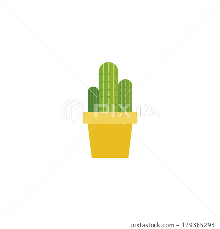 Cactus in ceramic flowerpot. Vector 129365293