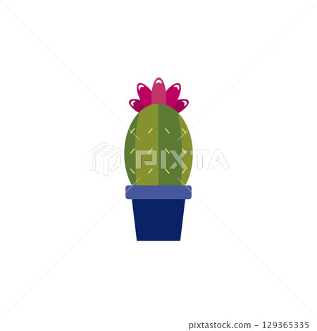 Blooming cactus in blue pot. Vector Blooming cactus in blue pot. Vector 129365335