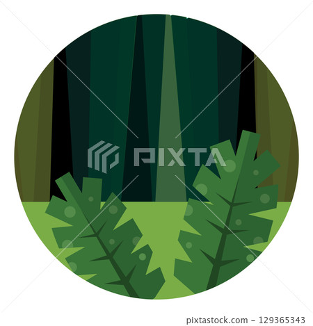 Dense jungle forest scene. Vector 129365343