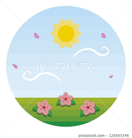 Spring meadow sunny scene. Vector Spring meadow sunny scene. Vector 129365346